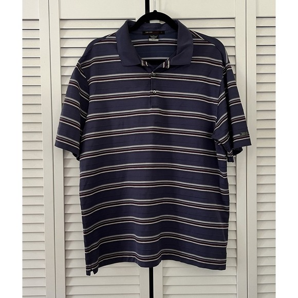 Nike Other - Tiger Woods Collection Polo Shirt Purple Burgundy Striped Nike Dry Fit Size L